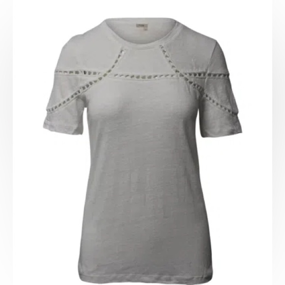 Maje White linen short Sleeve Cut Out T-Shirt small